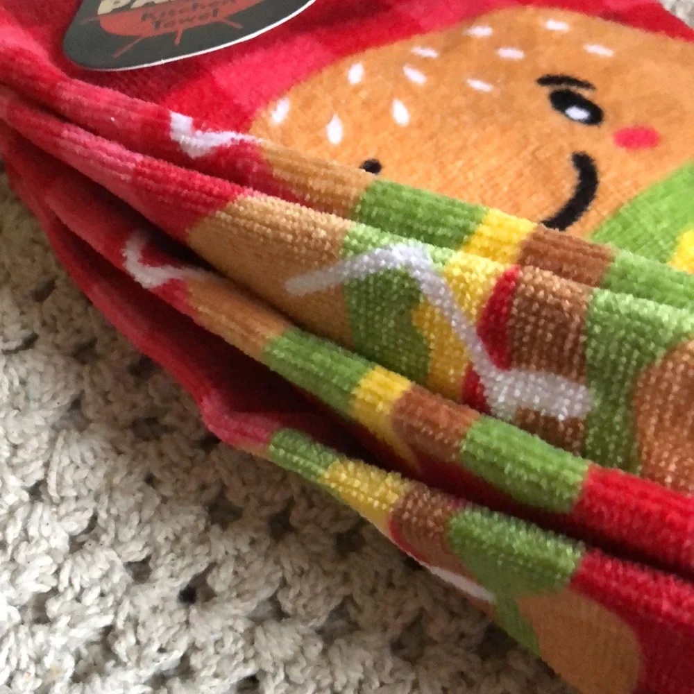 Cute Dancing Burger Kitchen Towel Set - Red Plaid